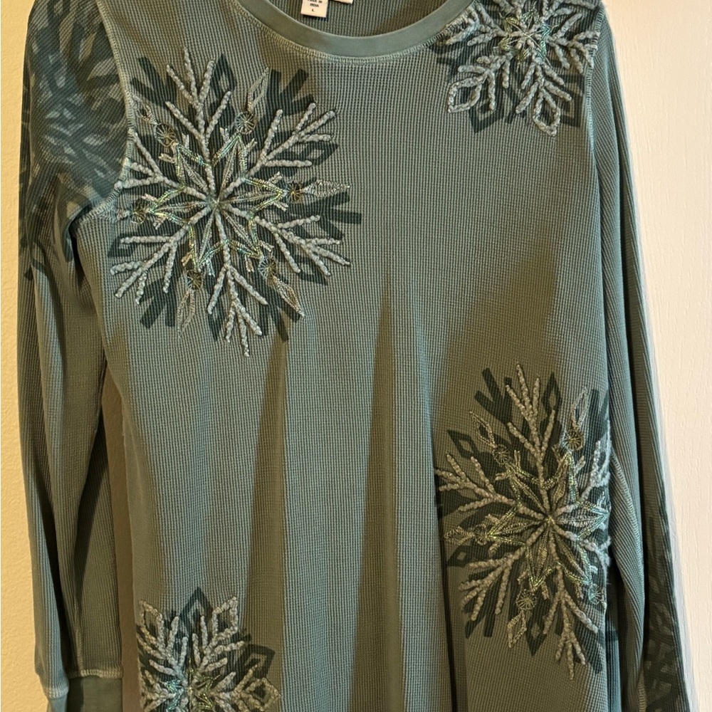 Coldwater Creek Sage Waffle Knit Top